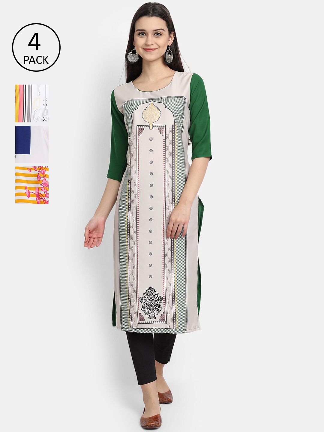 

Ethnic basket Women Pack Of 4 Ethnic Motifs Printed Crepe Kurta, Multi