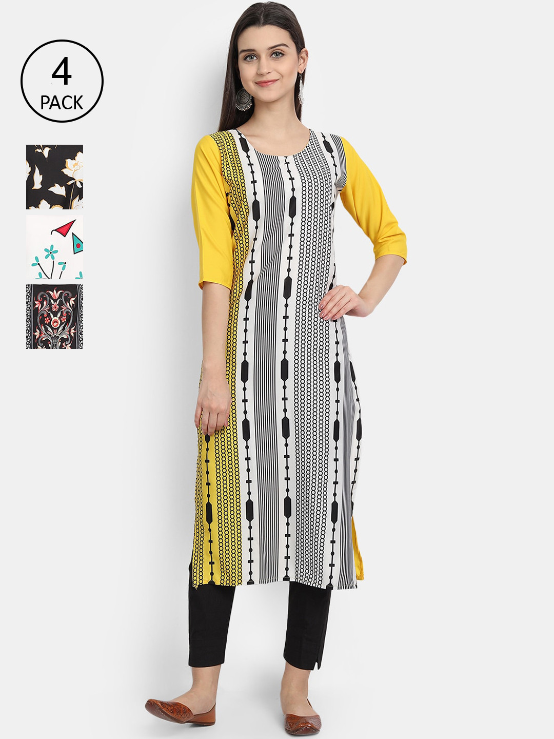 

Ethnic basket Women Pack of 4 Multicoloured Geometric Printed Crepe Kurta, Multi