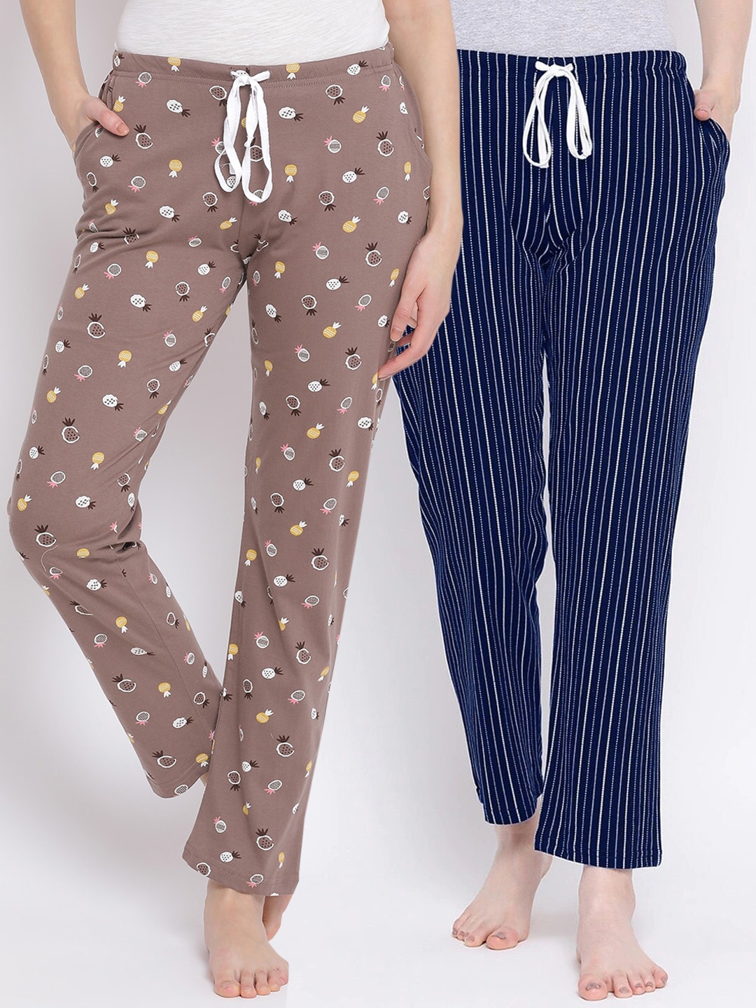 Kanvin Women Pack Of 2 Pure Cotton Lounge Pants, Navy blue