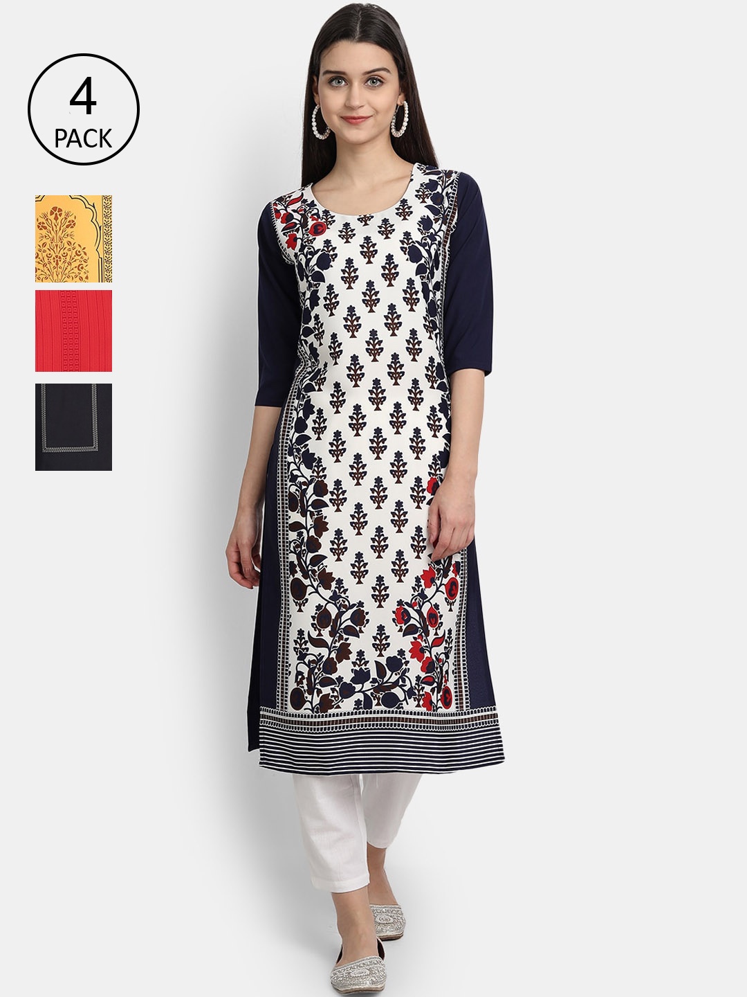 

Ethnic basket Women Pack Of 4 Ethnic Motifs Printed Crepe Kurta, Multi