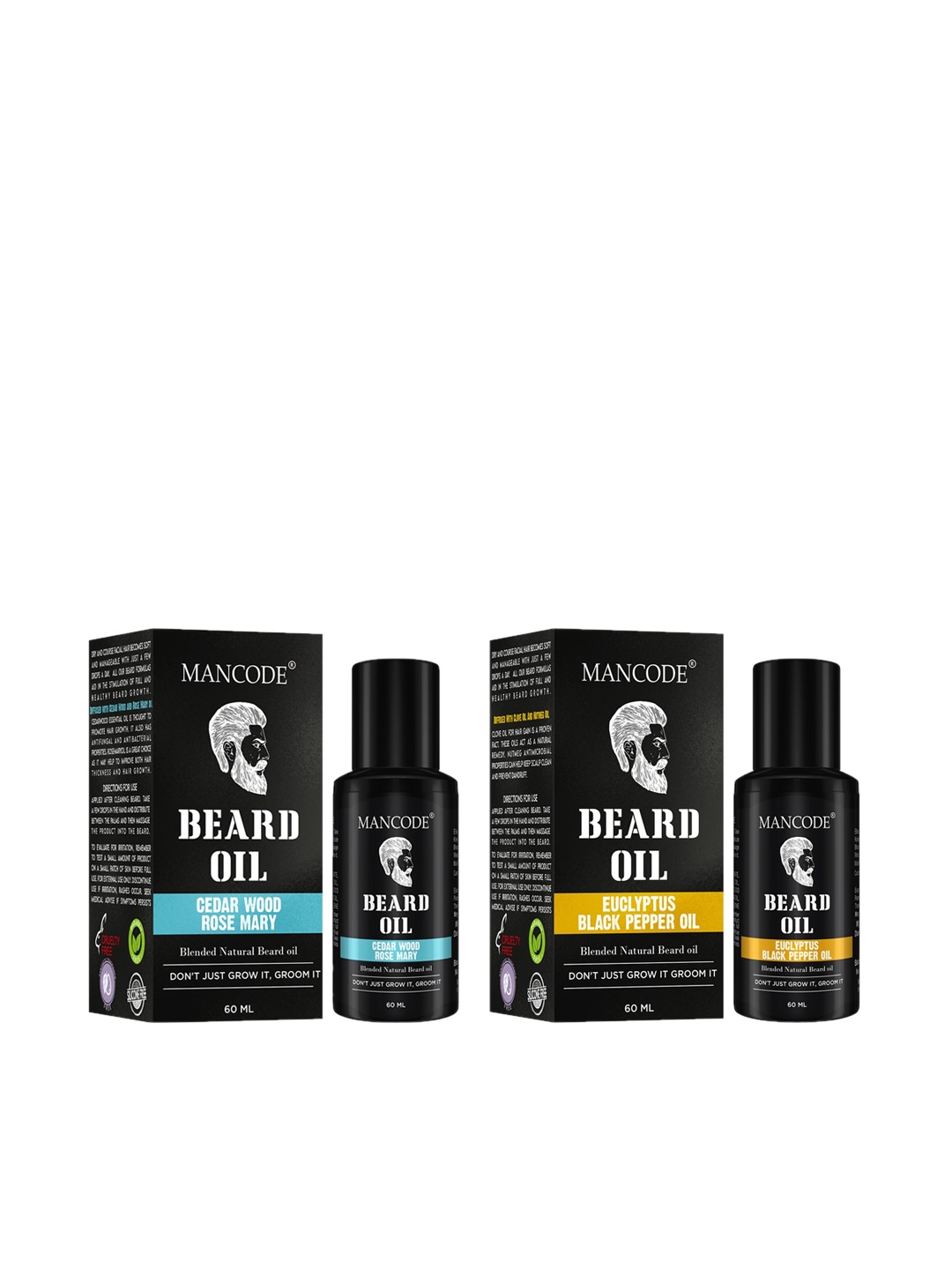 MANCODE Pack of 2 Beard Oil Cedarwood & Rose Mary And Eucalyptus & Black Pepper, 60ml Each