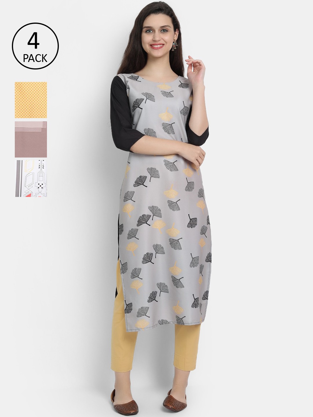 

Ethnic basket Women Pack Of 4 Floral Printed Crepe Kurta, Multi