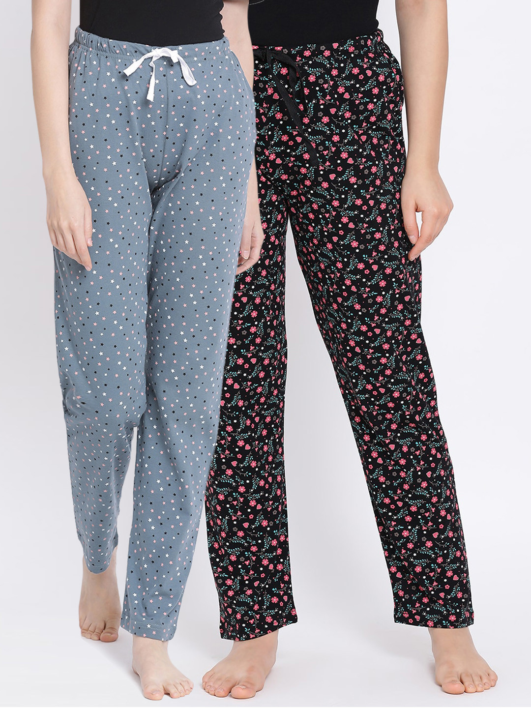 

Kanvin Women Pack of 2 Printed Pure Cotton Lounge Pants, Black