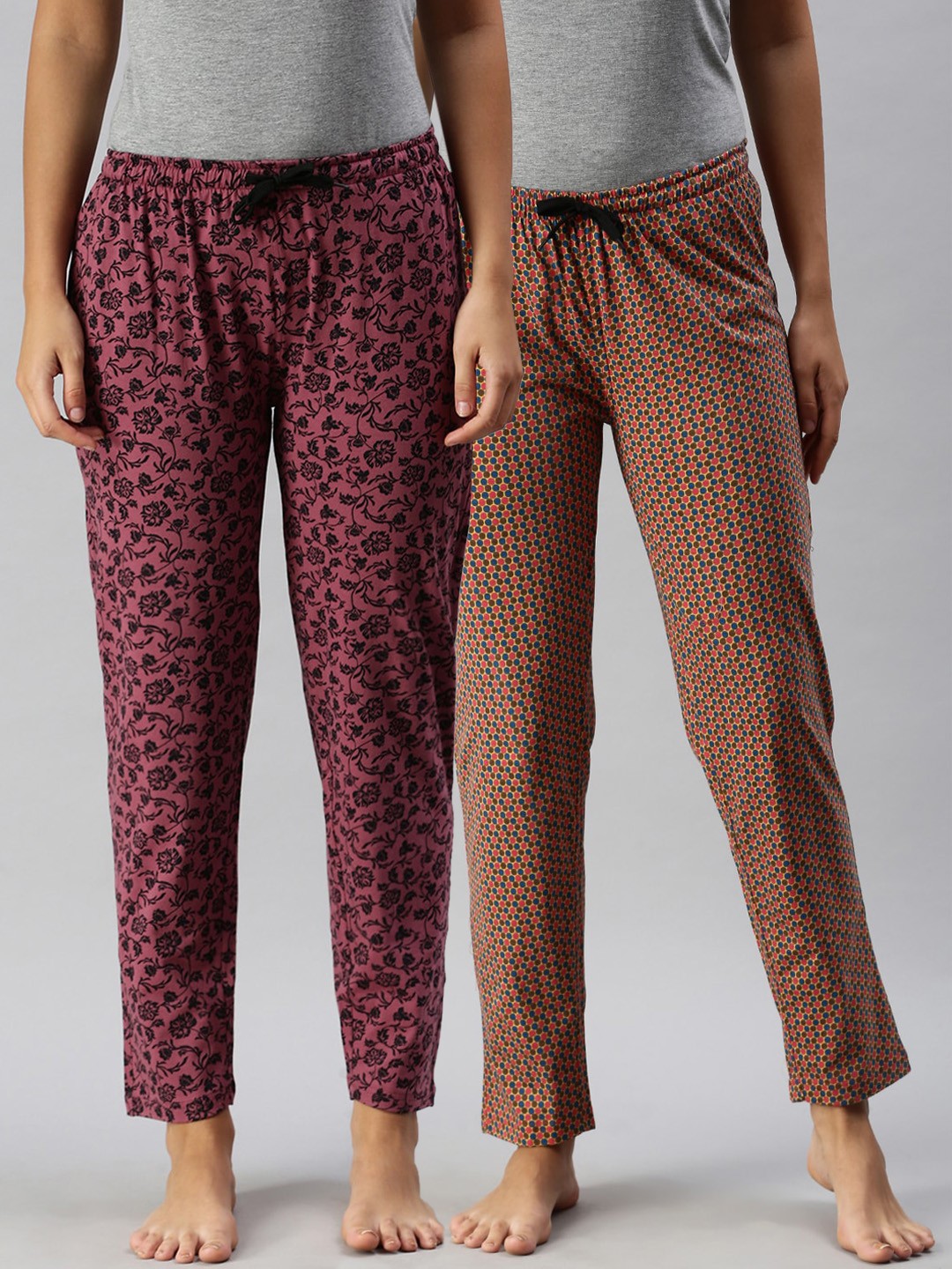 

Kryptic Pack of 2 Mustard & Maroon Printed Cotton Pyjamas