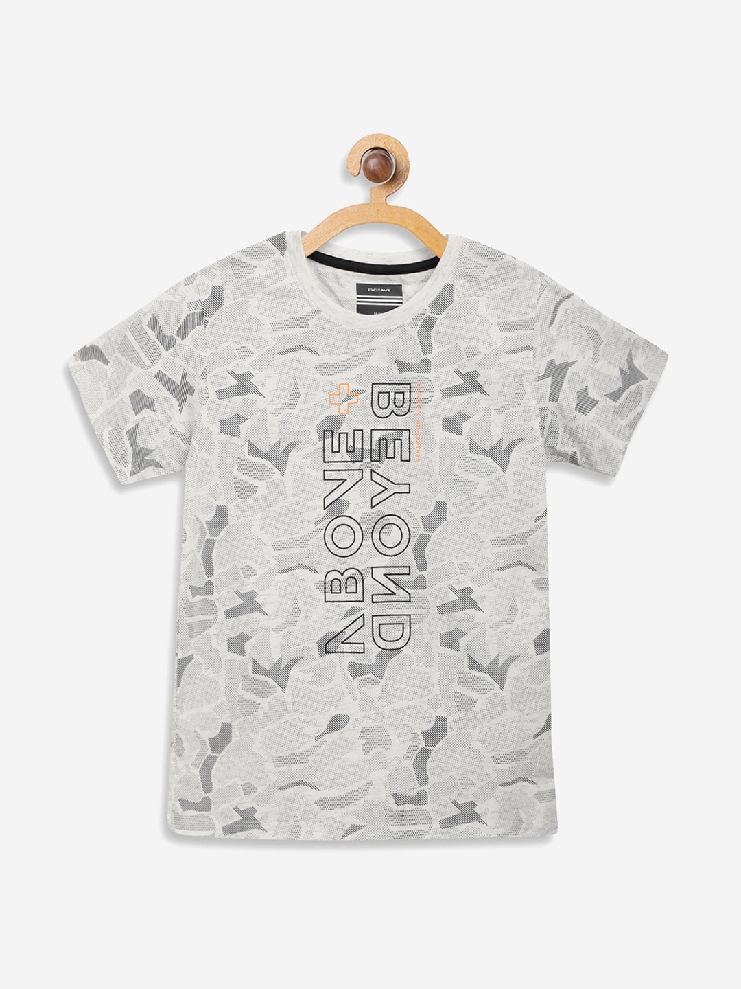 

Octave Boys White Printed Round Neck Cotton Pure Cotton T-shirt, Grey