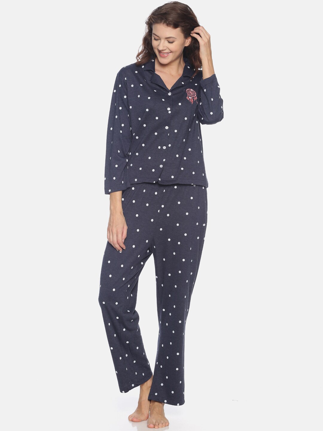

Campus Sutra Women Blue & White Printed Night suit
