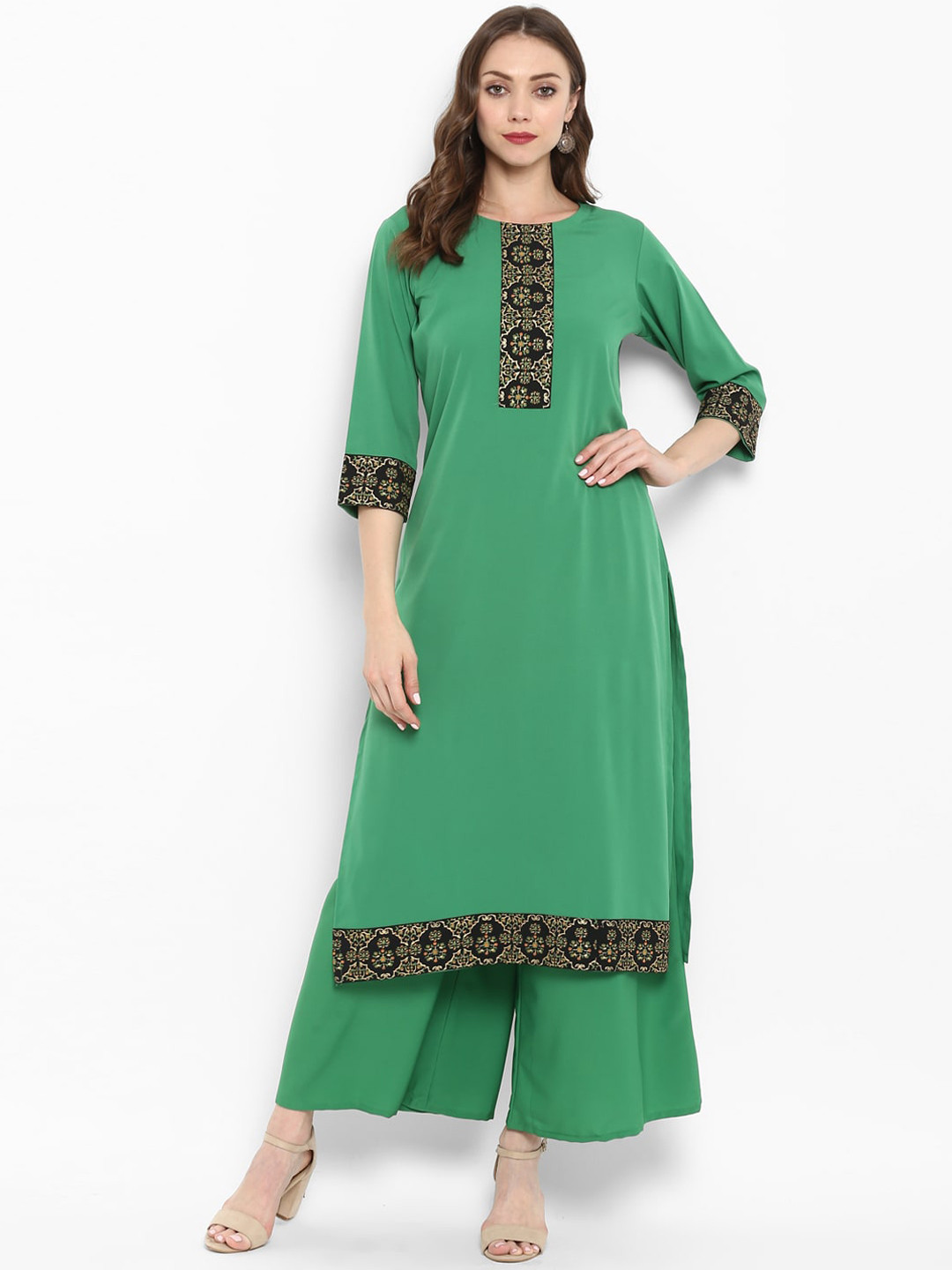 

ZIYAA Women Green Crepe A-Line Kurta