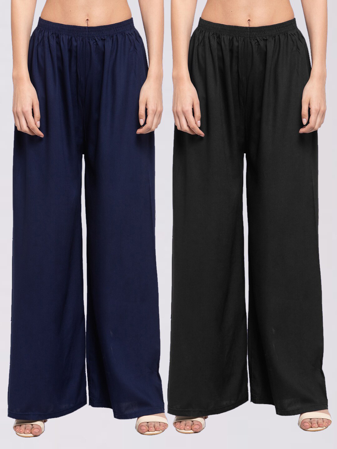 

KLOTTHE Pack of 2 Women Black & Navy Blue Solid Wide Leg Cotton Palazzos