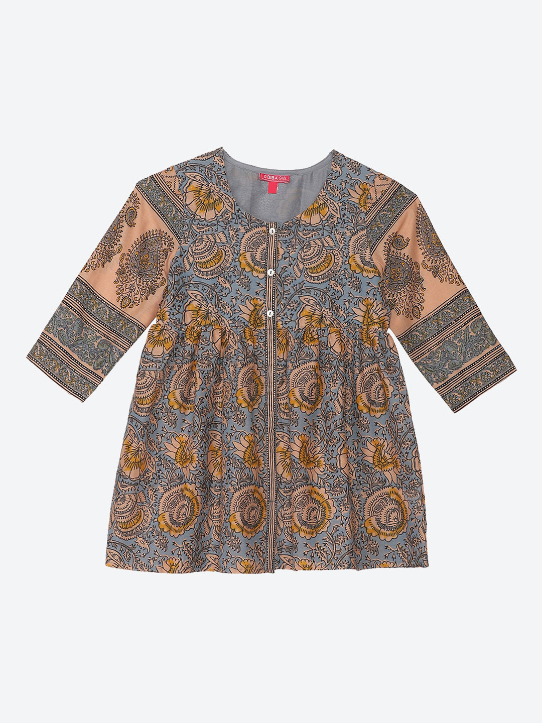 

Biba Girls Peach-Coloured & Blue Paisley Printed Kurta