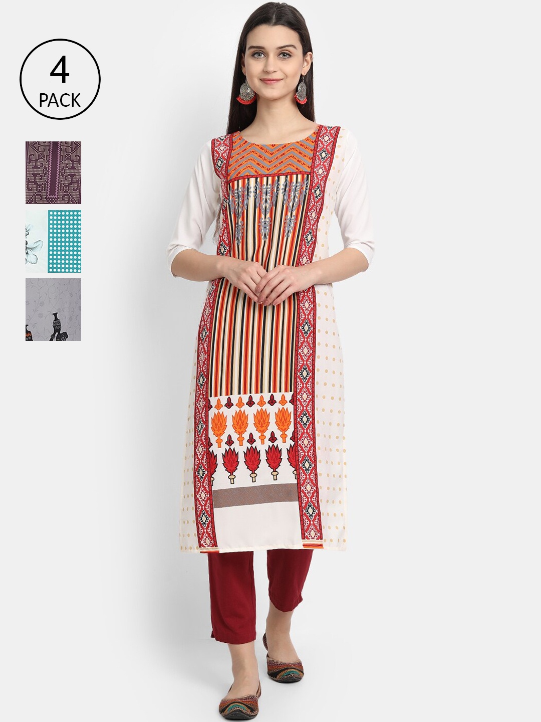 

Ethnic basket Women Pack of 4 Multicoloured Printed Crepe Kurta, Multi
