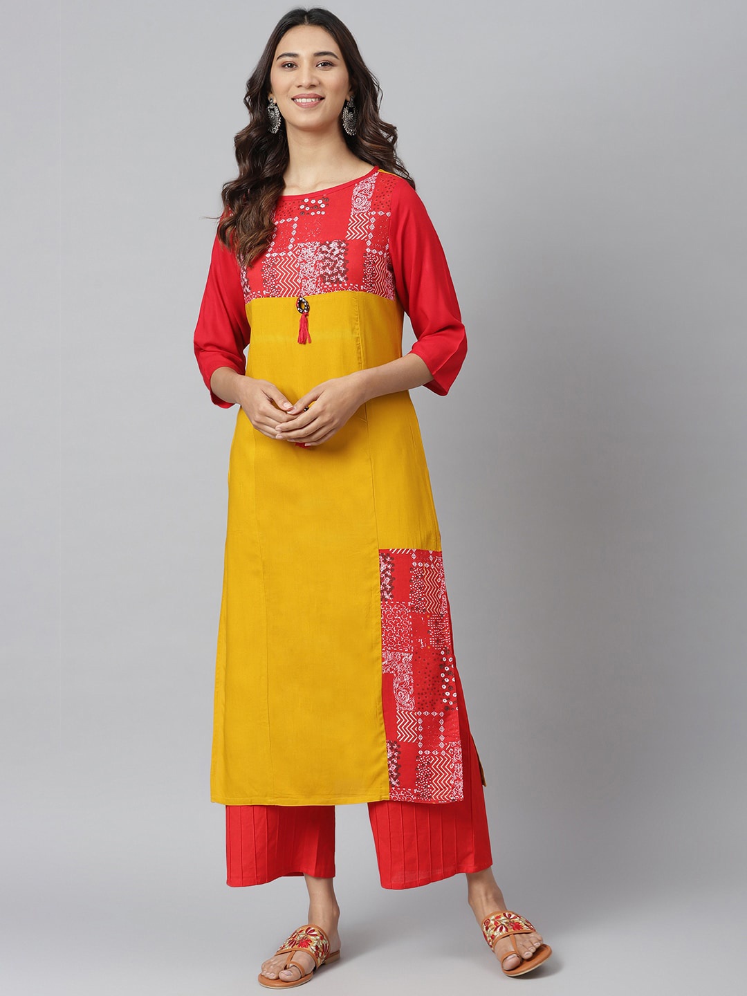 JAIPUR ATTIRE Women Red & Yellow Geometric Printed Kurta