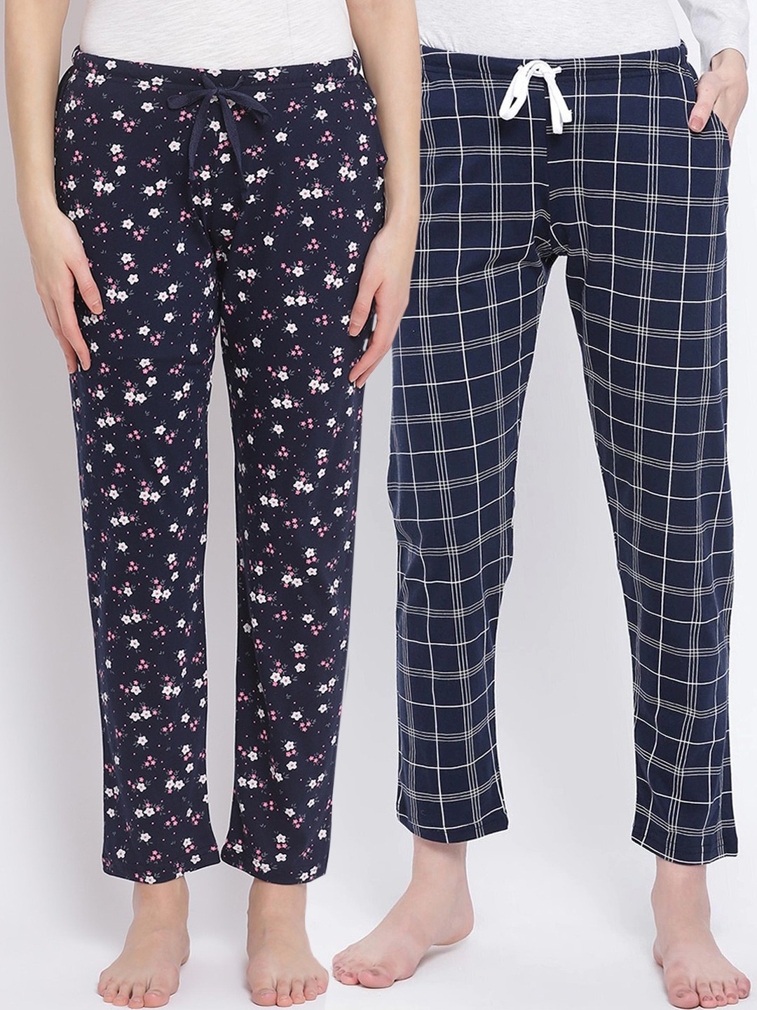 

Kanvin Women Pack Of 2 Printed Pure Cotton Lounge Pants, Navy blue
