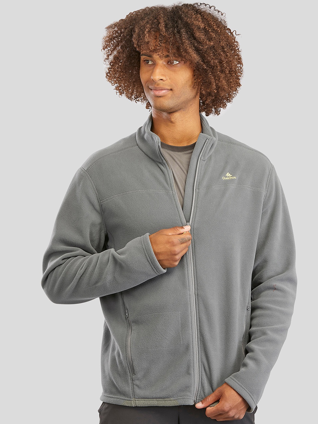 

Quechua By Decathlon Men Grey Solid Fleece Hiking and Trekking Jacket