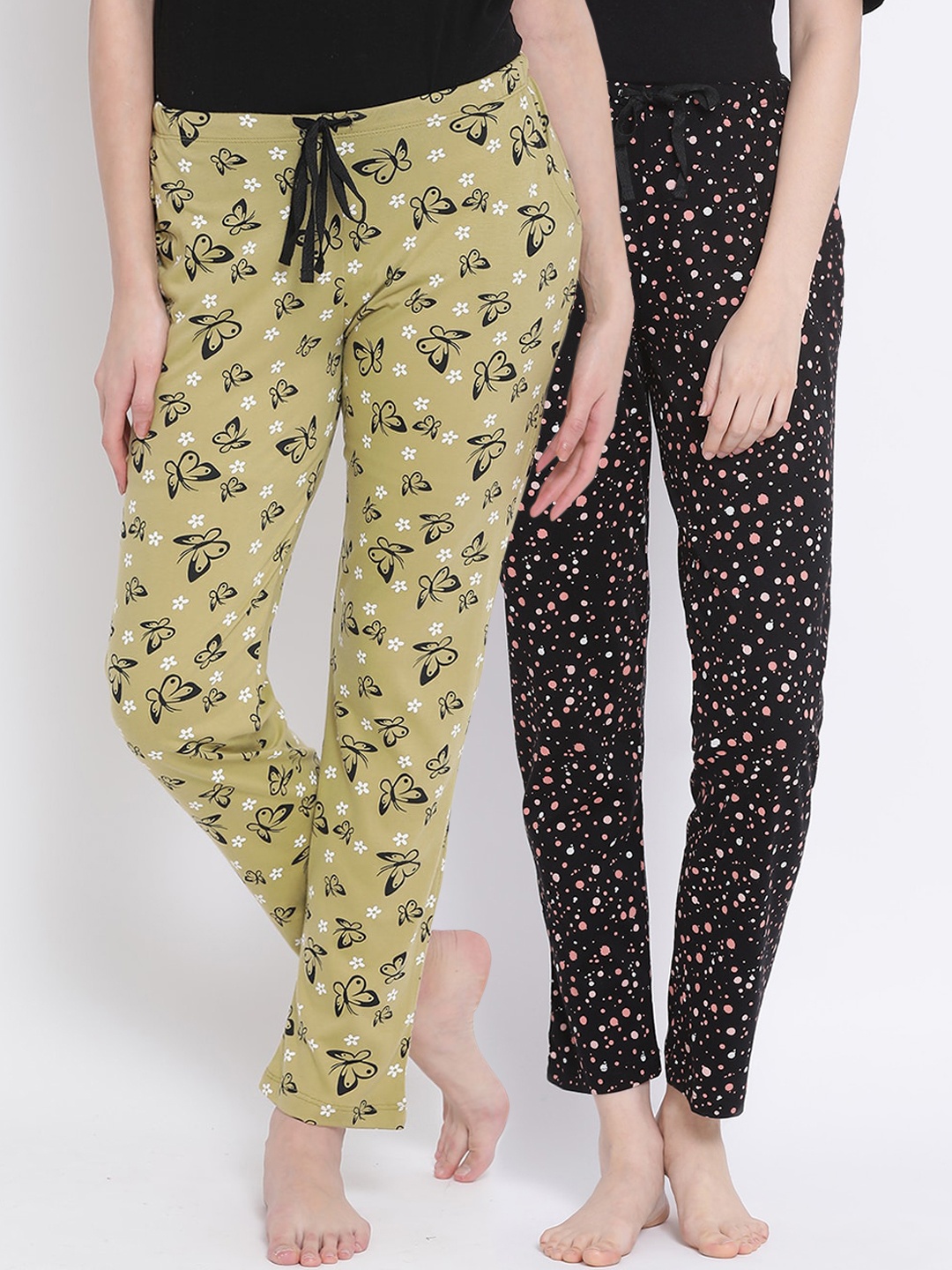 

Kanvin Women Pack Of 2 Printed 100% Cotton Lounge Pants, Olive