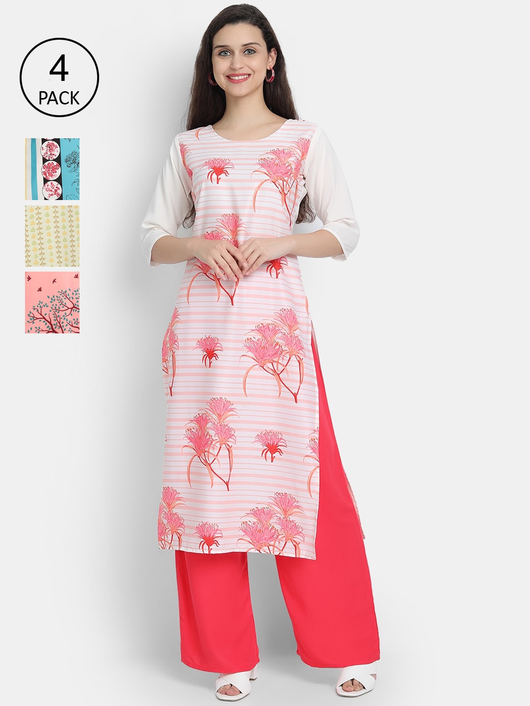 

Ethnic basket Women Pack Of 4 Printed Crepe Kurta, Multi