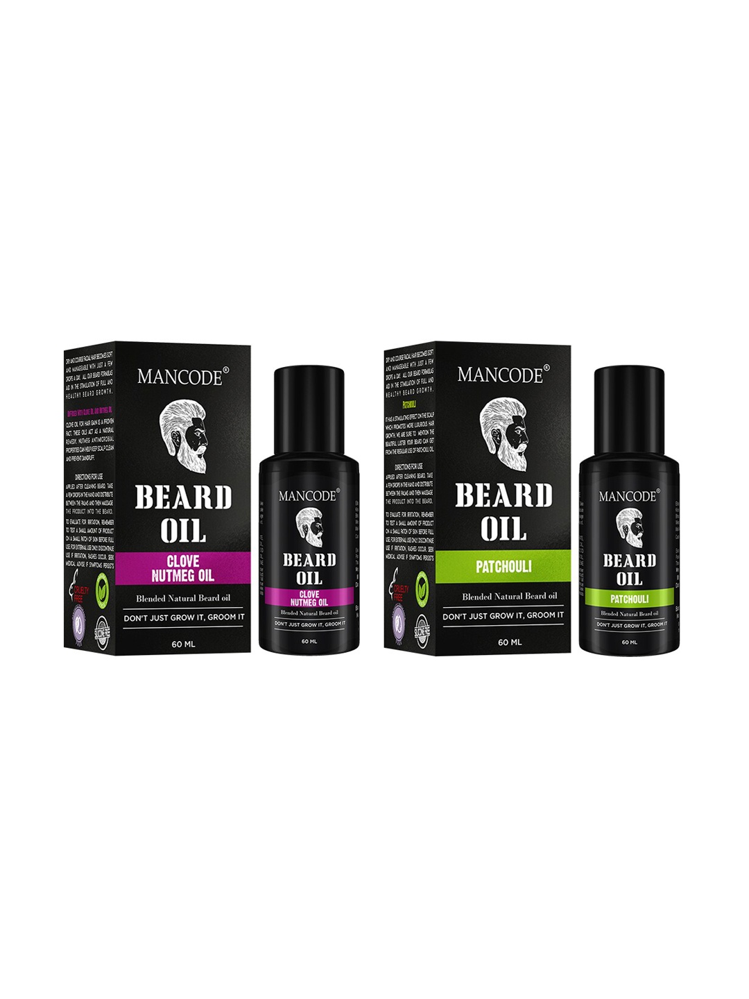 MANCODE Pack of 2 Beard Oil - Clove & Nutmeg And Patchouli, 60ml Each, Black