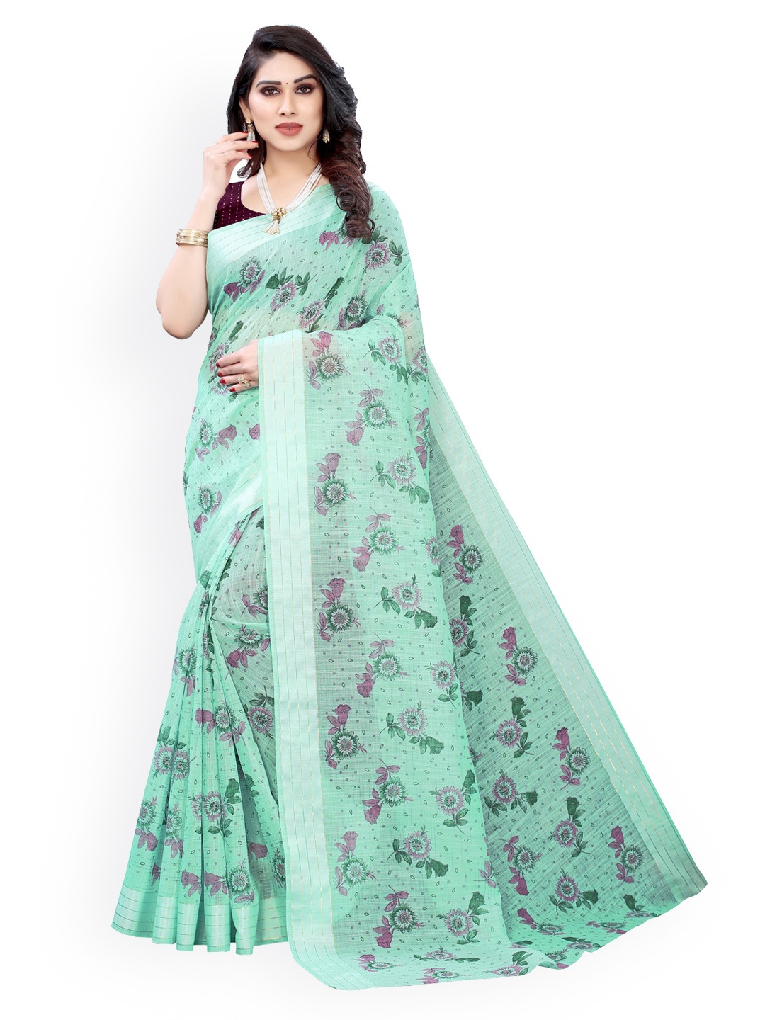 

KALINI Green Printed Polycotton Saree