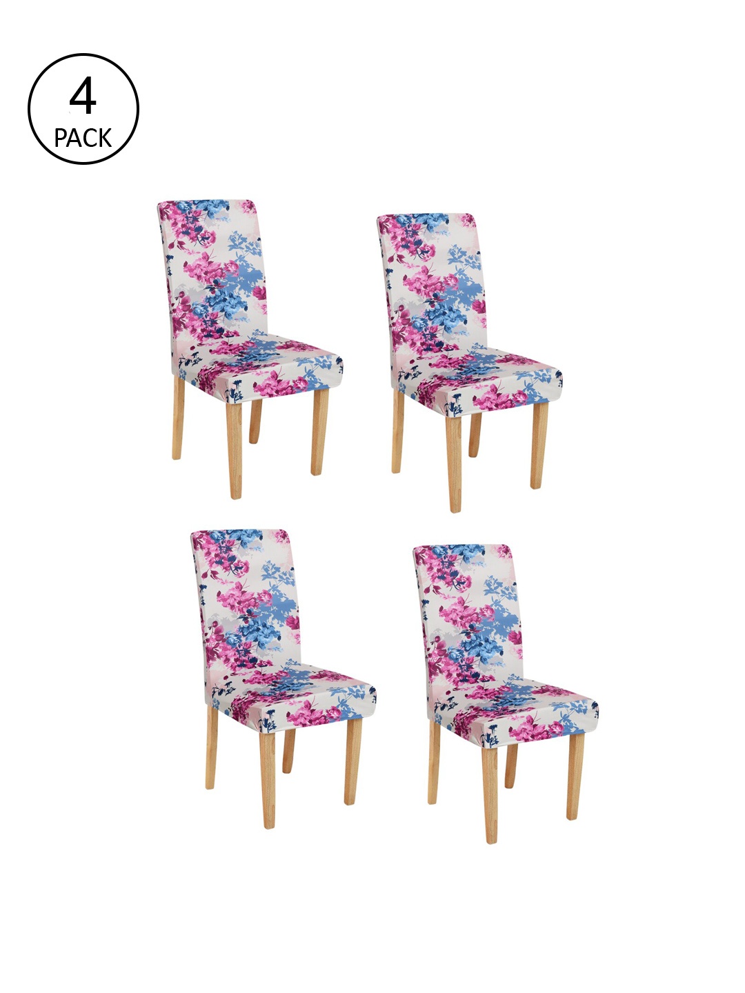 

Rajasthan Decor Set Of 4 Beige & Pink Floral Printed Chair Covers