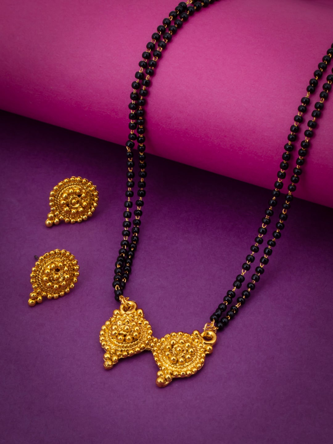 

Sukkhi Gold-Plated Black Beaded Mangalsutra With Earrings