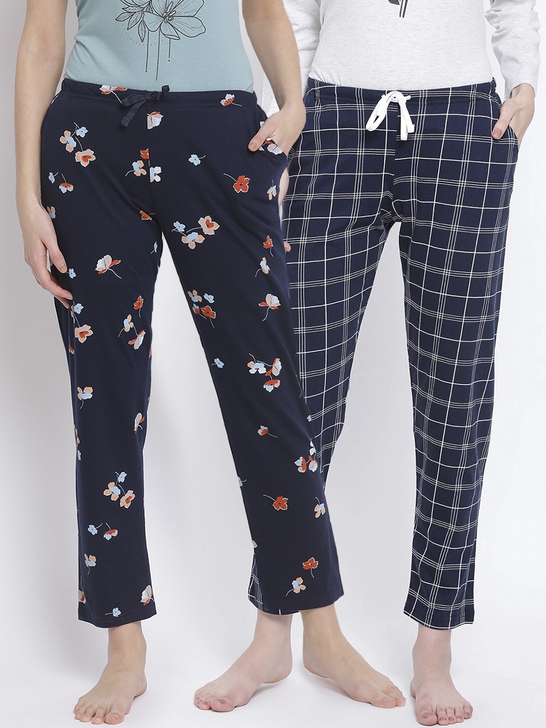 

Kanvin Women Pack Of 2 Pure Cotton Lounge Pants, Navy blue