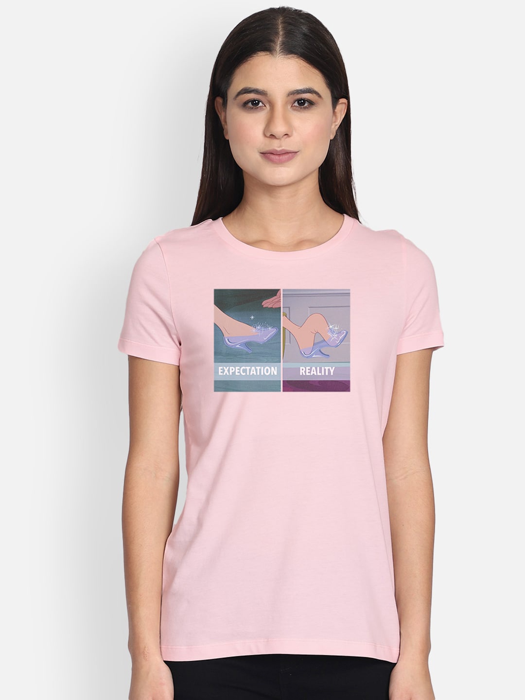 

Free Authority Women Pink Printed Disney Princess Round Neck Pure Cotton T-shirt