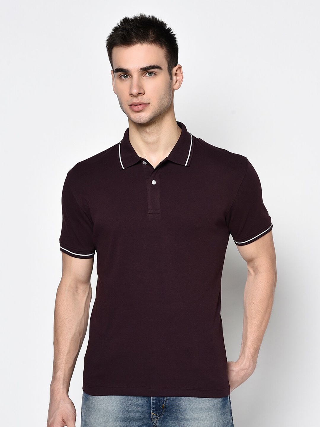 

Octave Men Burgundy Polo Collar Cotton T-shirt