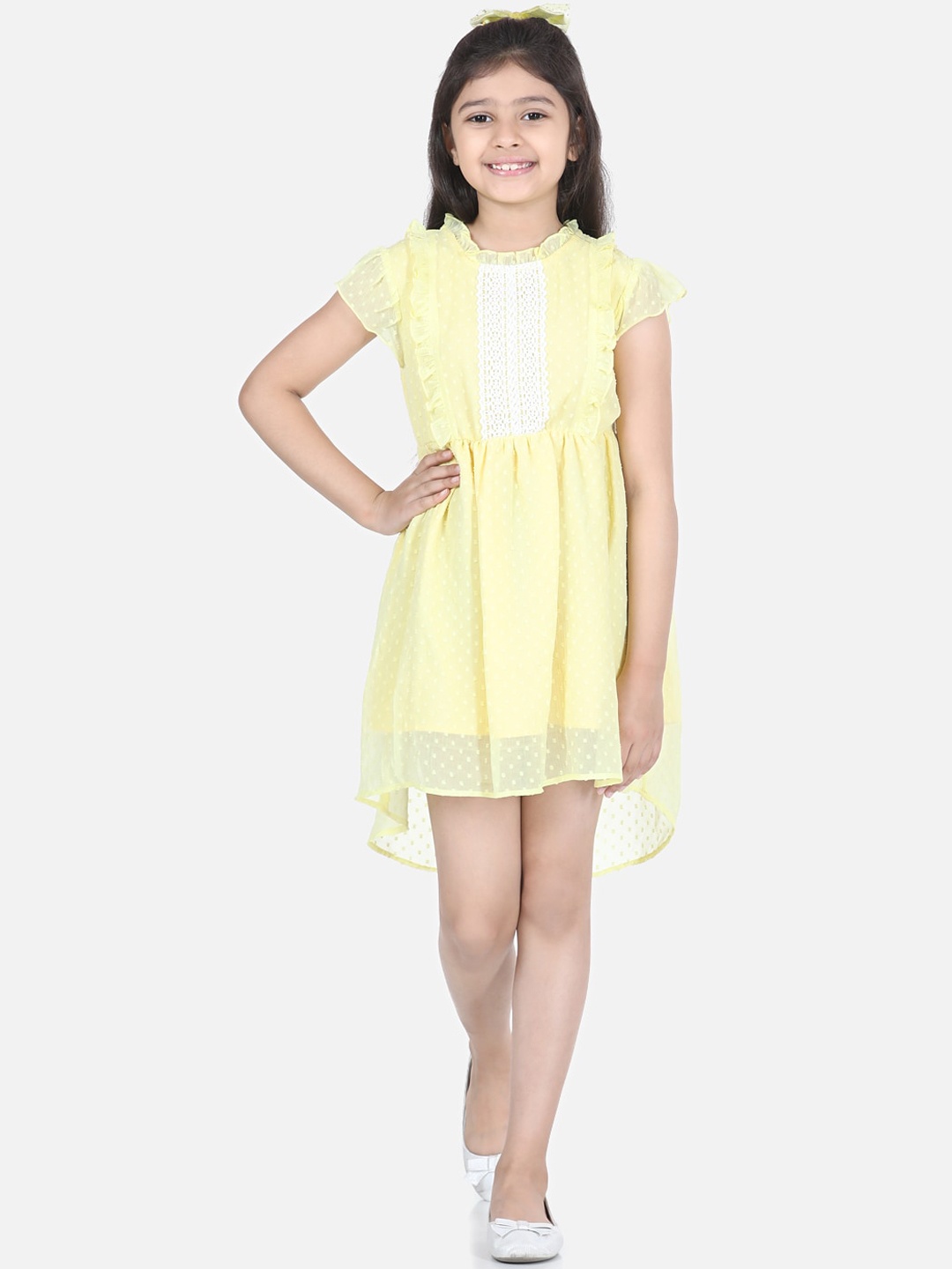 

StyleStone Yellow Self Detail Lace Fit & Flare Dress