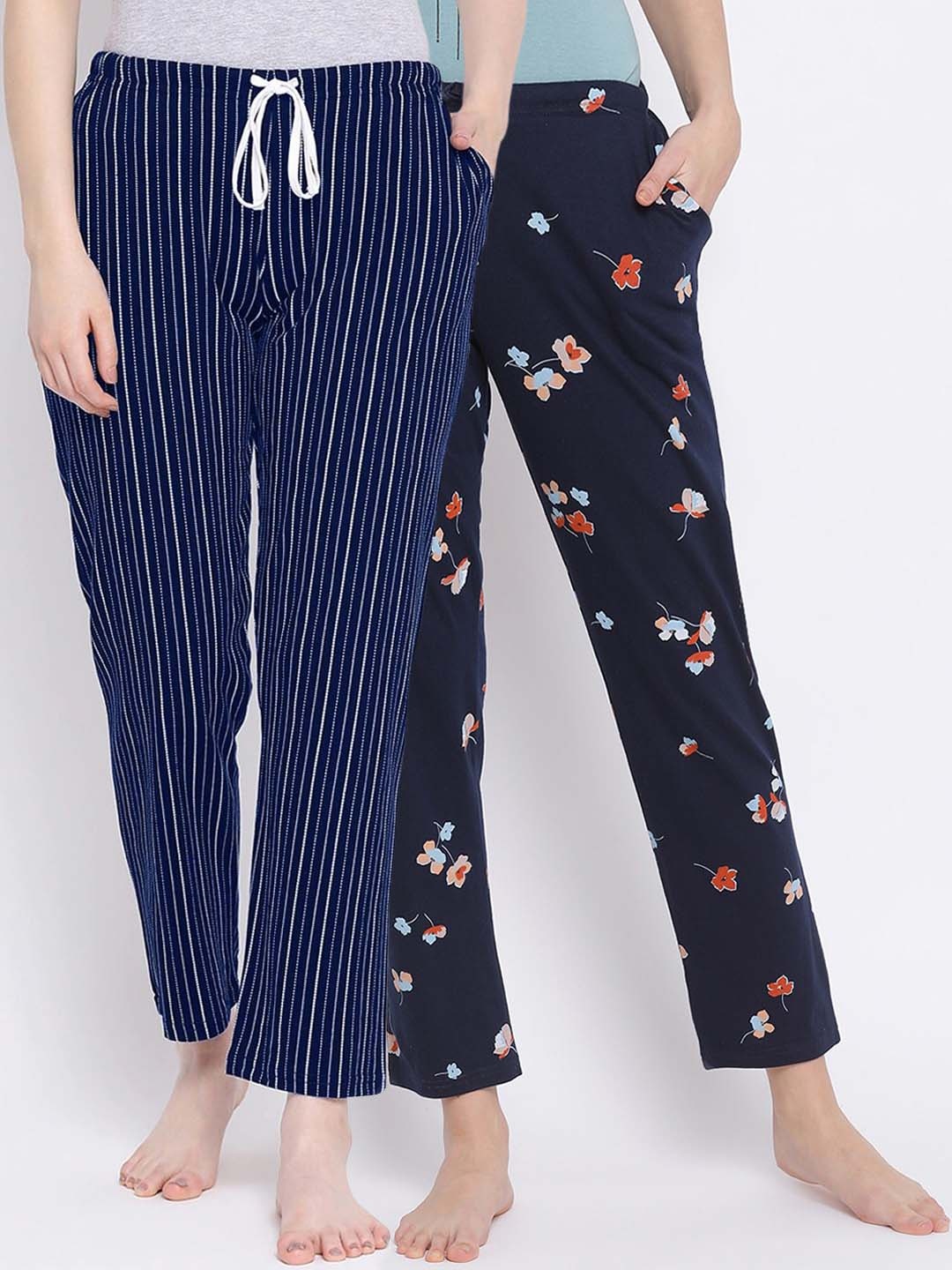 

Kanvin Women Pack Of 2 Printed Pure Cotton Lounge Pants, Navy blue