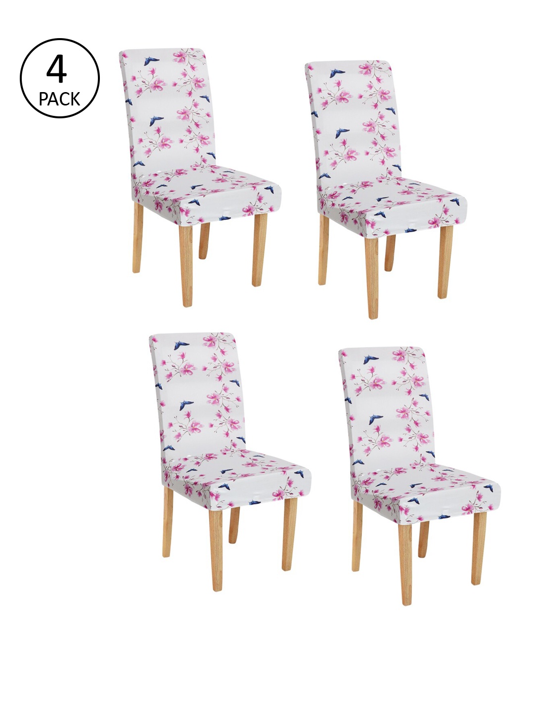 

Rajasthan Decor Set Of 4 Cream-Coloured & Pink Printed Chair Covers