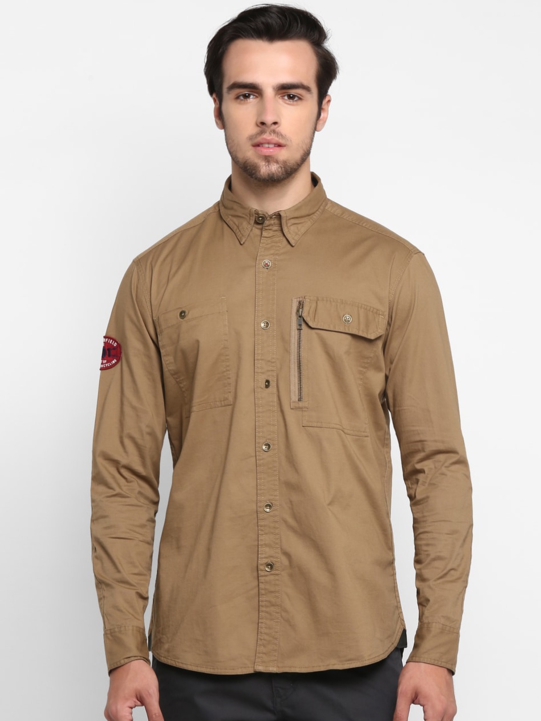 

Royal Enfield Men Khaki Regular Fit Solid Casual Shirt