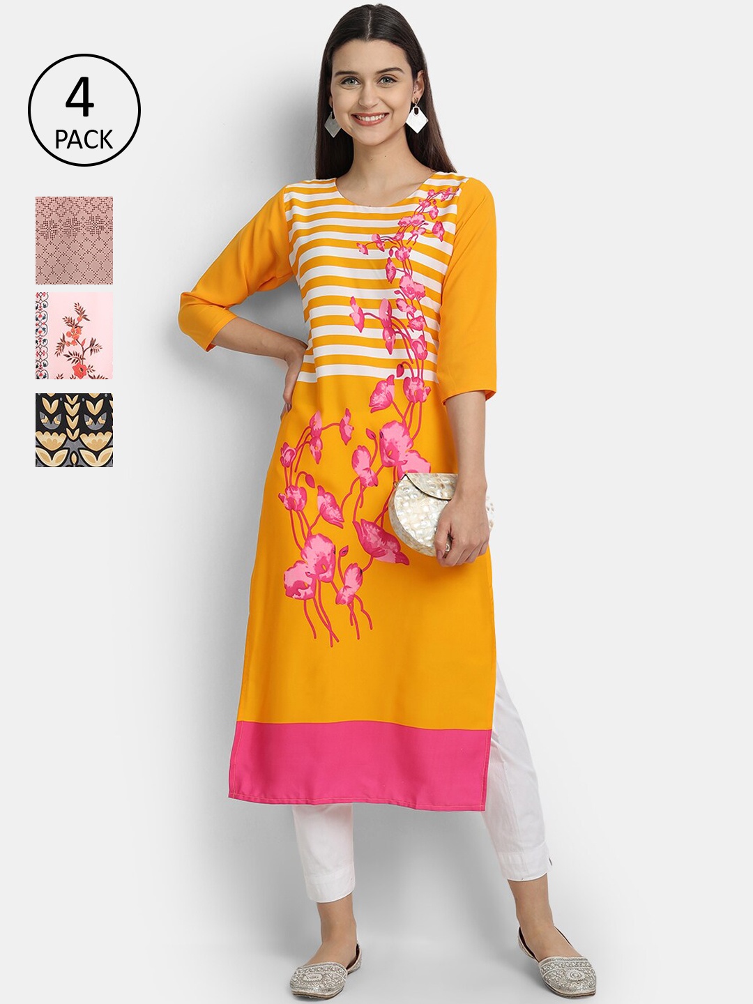 

Ethnic basket Women Pack Of 4 Printed Crepe Kurta, Multi