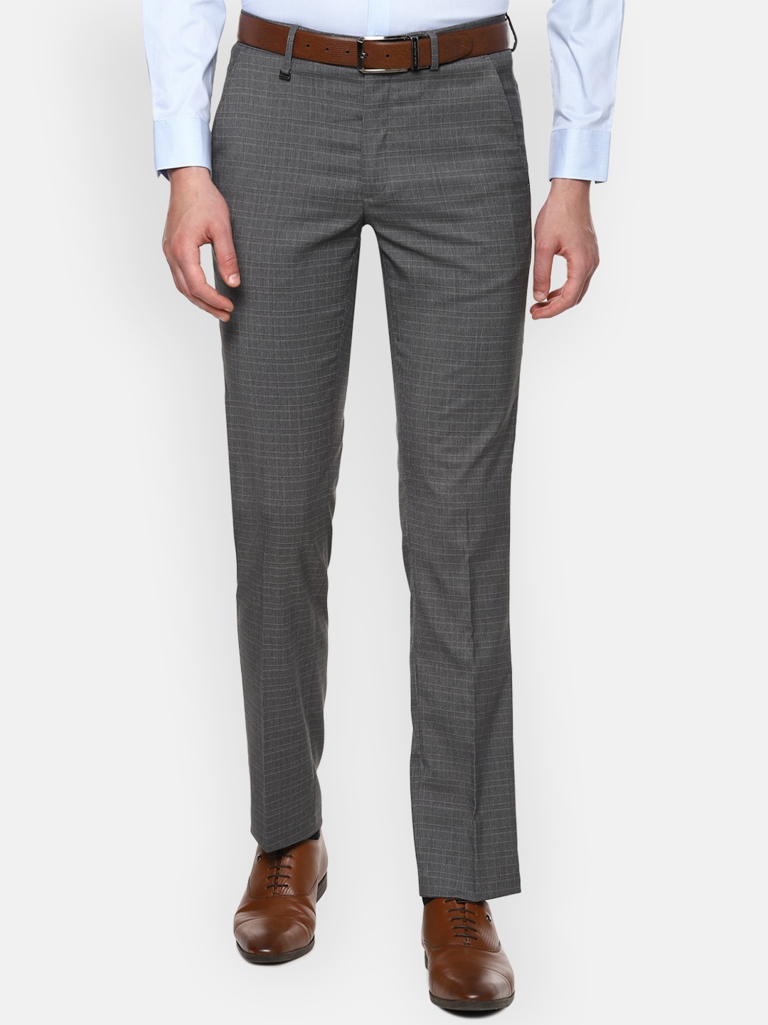 

Van Heusen Men Grey Checked Slim Fit Formal Trousers