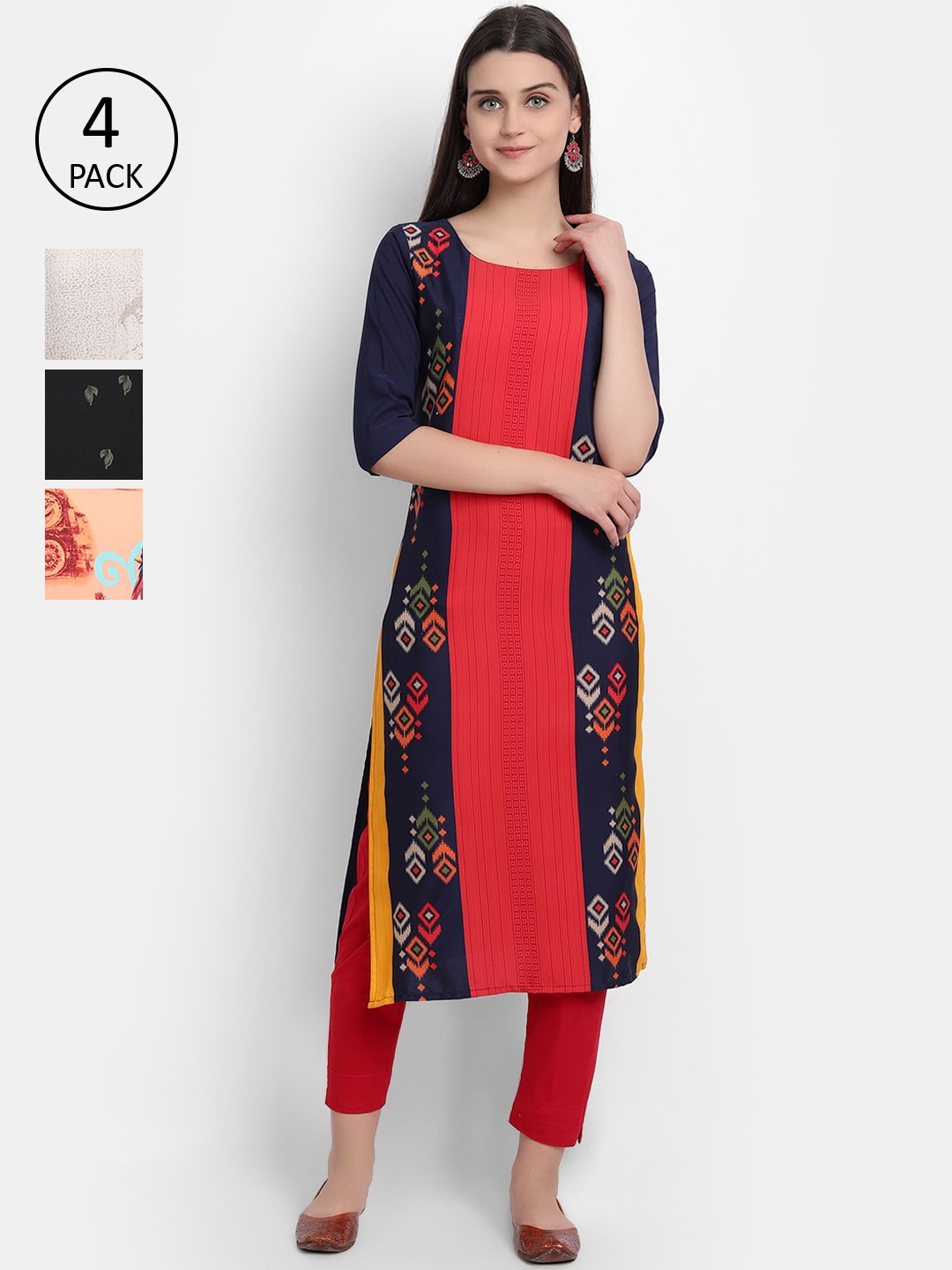 

Ethnic basket Women Pack Of 4 Multicoloured Floral Printed Crepe Kurta, Multi