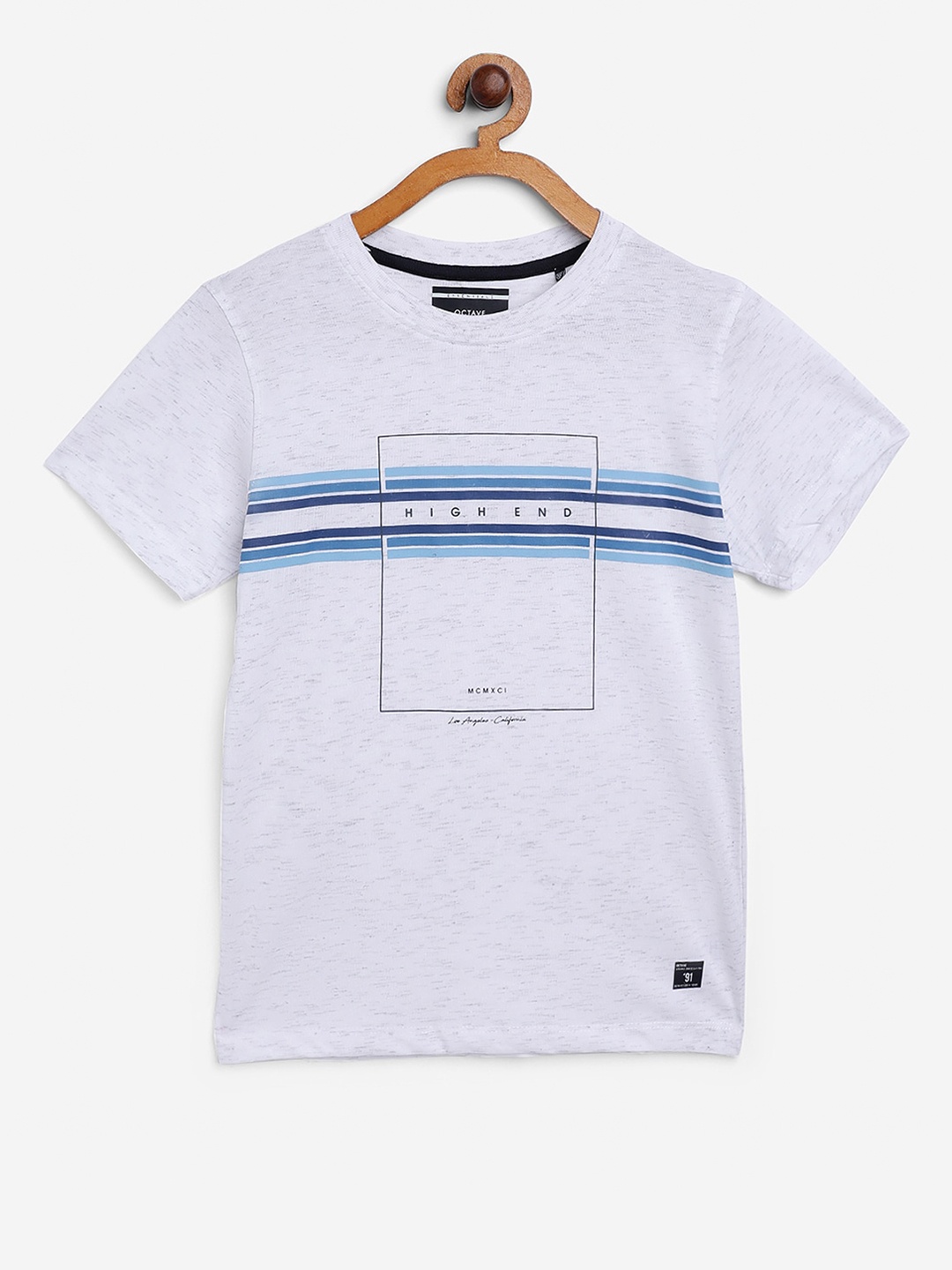 Octave Boys White Printed Round Neck Cotton Pure Cotton T-shirt