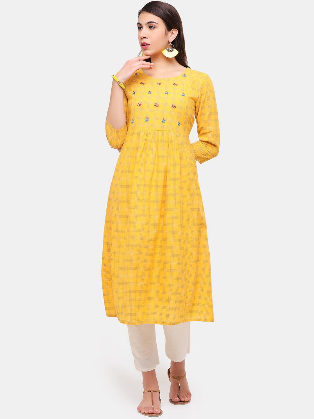 

IMARA Women Yellow Mirror Work Kurta