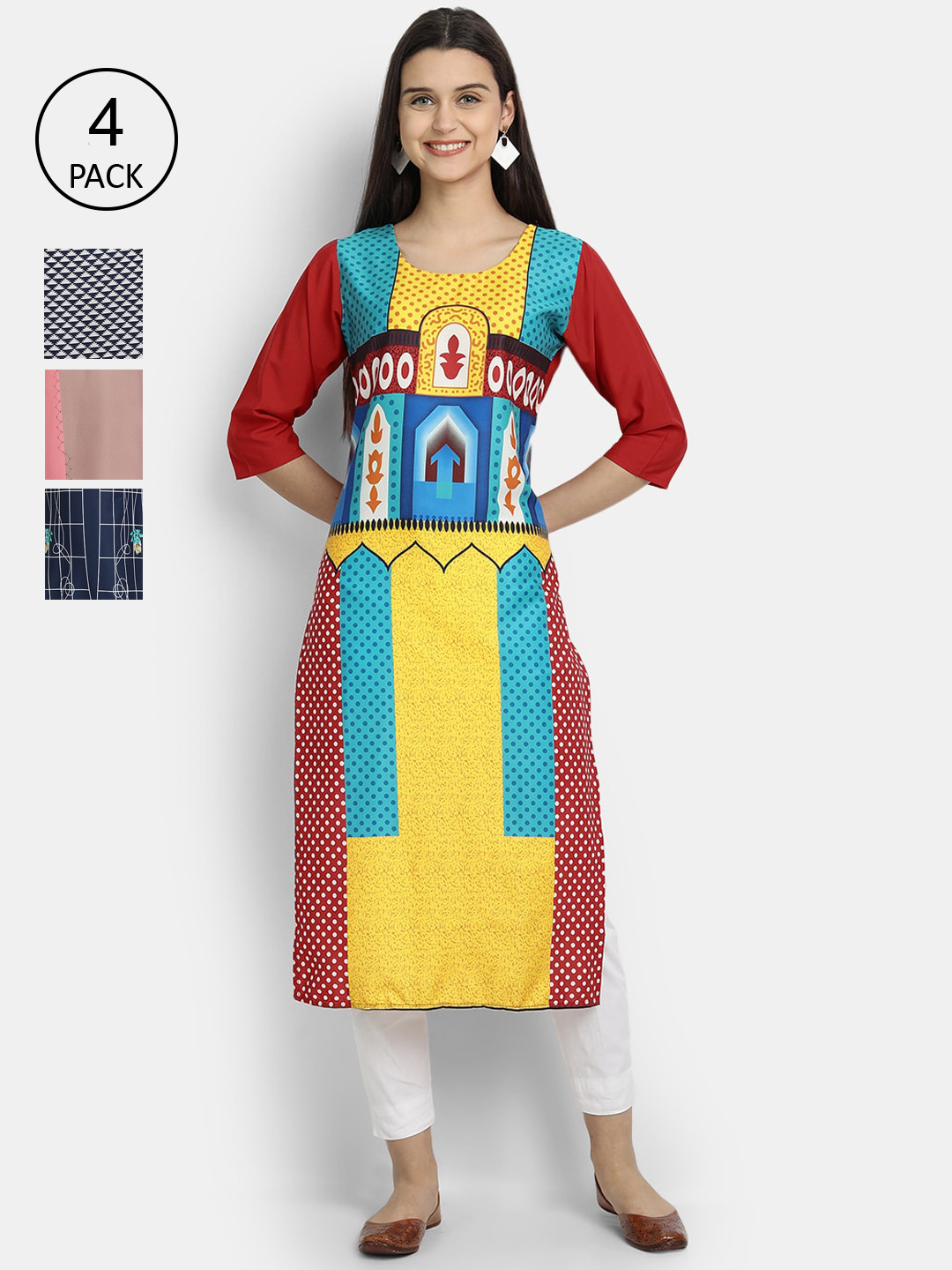 

Ethnic basket Women Pack Of 4 Printed Crepe Kurta, Multi