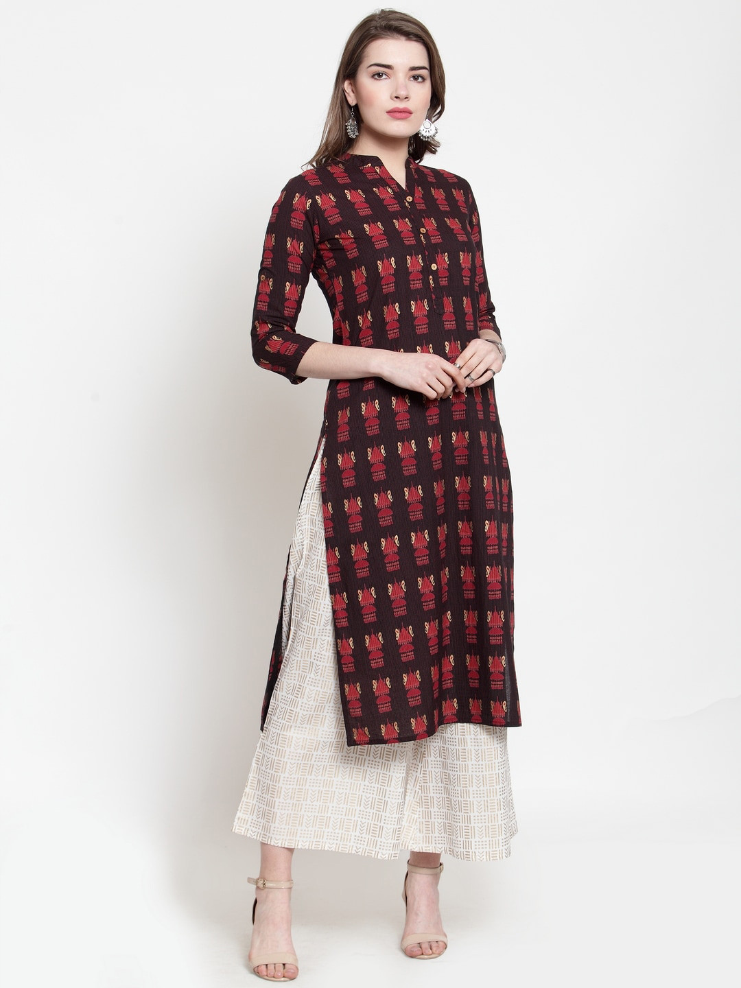 

Varanga Women Black & Red Ethnic Motifs Printed Straight Pure Cotton Kurta with Palazzos