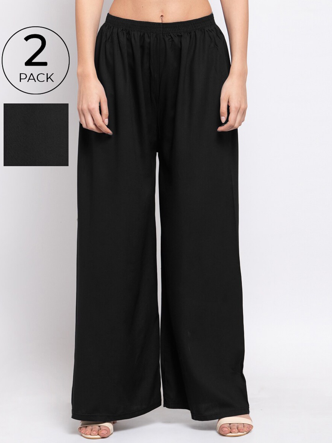 

KLOTTHE Women Pack Of 2 Black Solid Wide Leg Palazzos