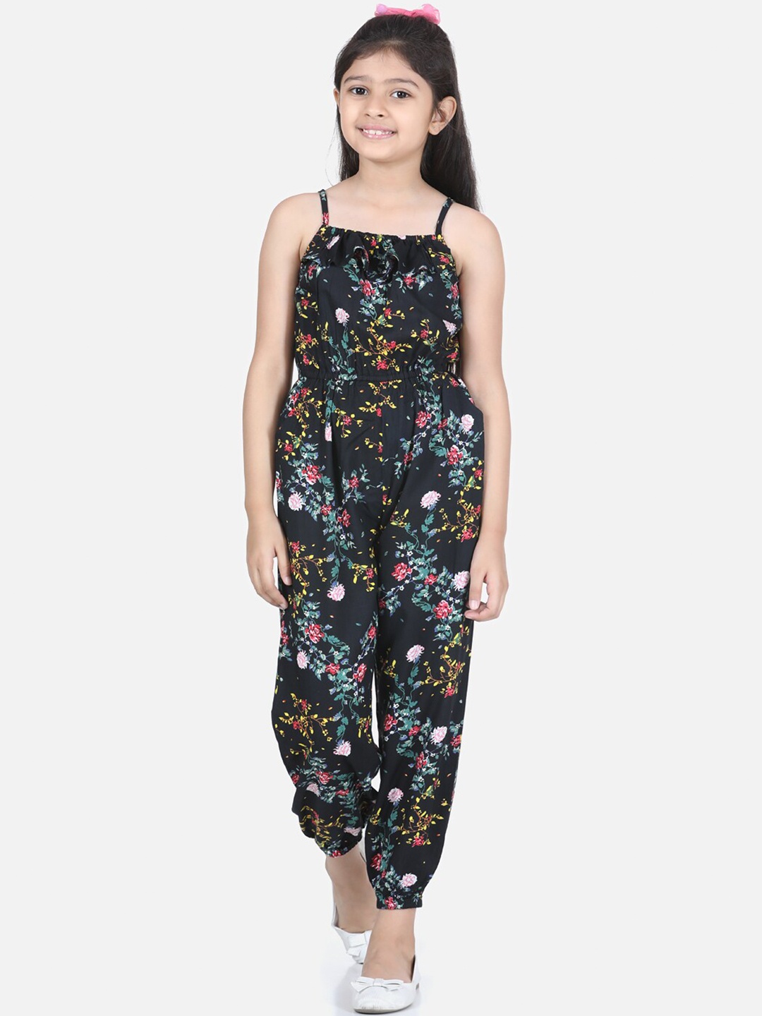 

StyleStone Girls Black & Green Printed Basic Jumpsuit