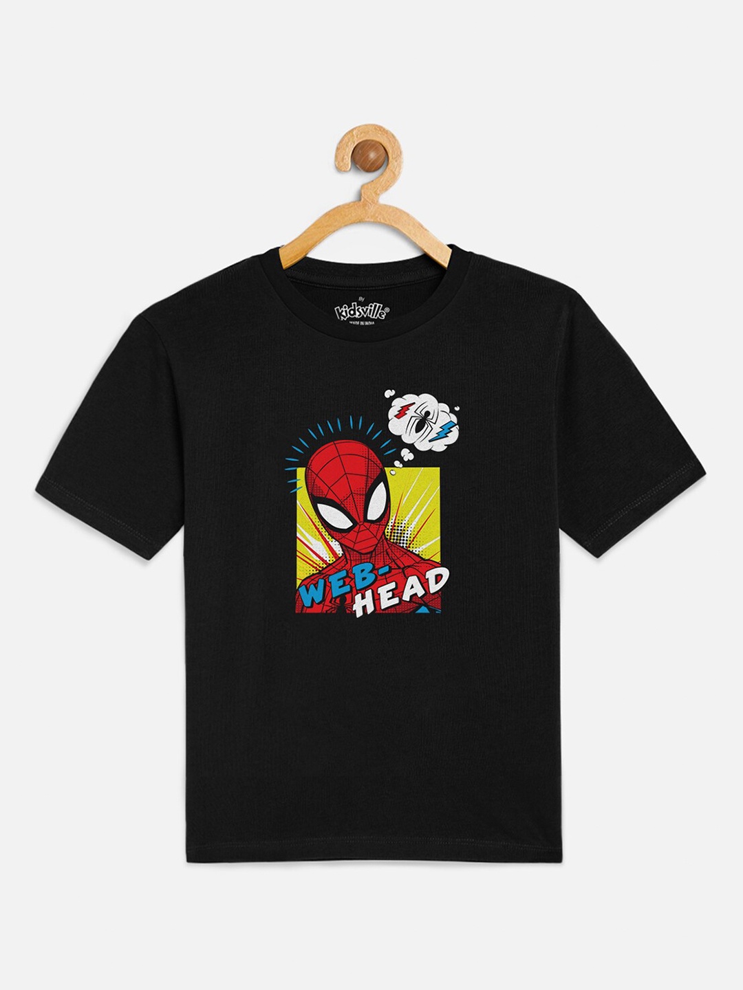 

Kids Ville Boys Black Spiderman Printed Round Neck Pure Cotton T-shirt