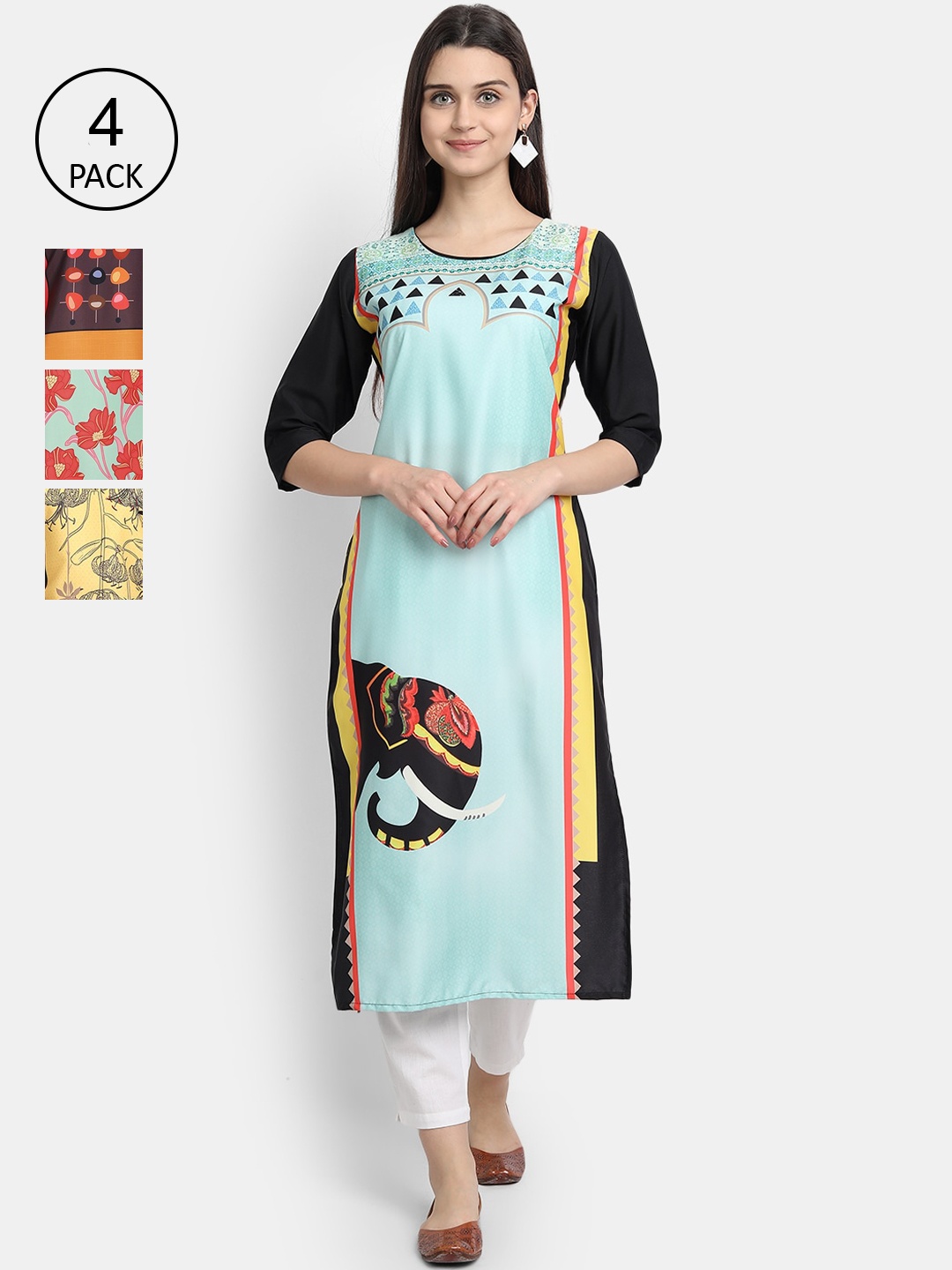 

Ethnic basket Women Multicoloured Embroidered Thread Work Crepe Kurta, Multi