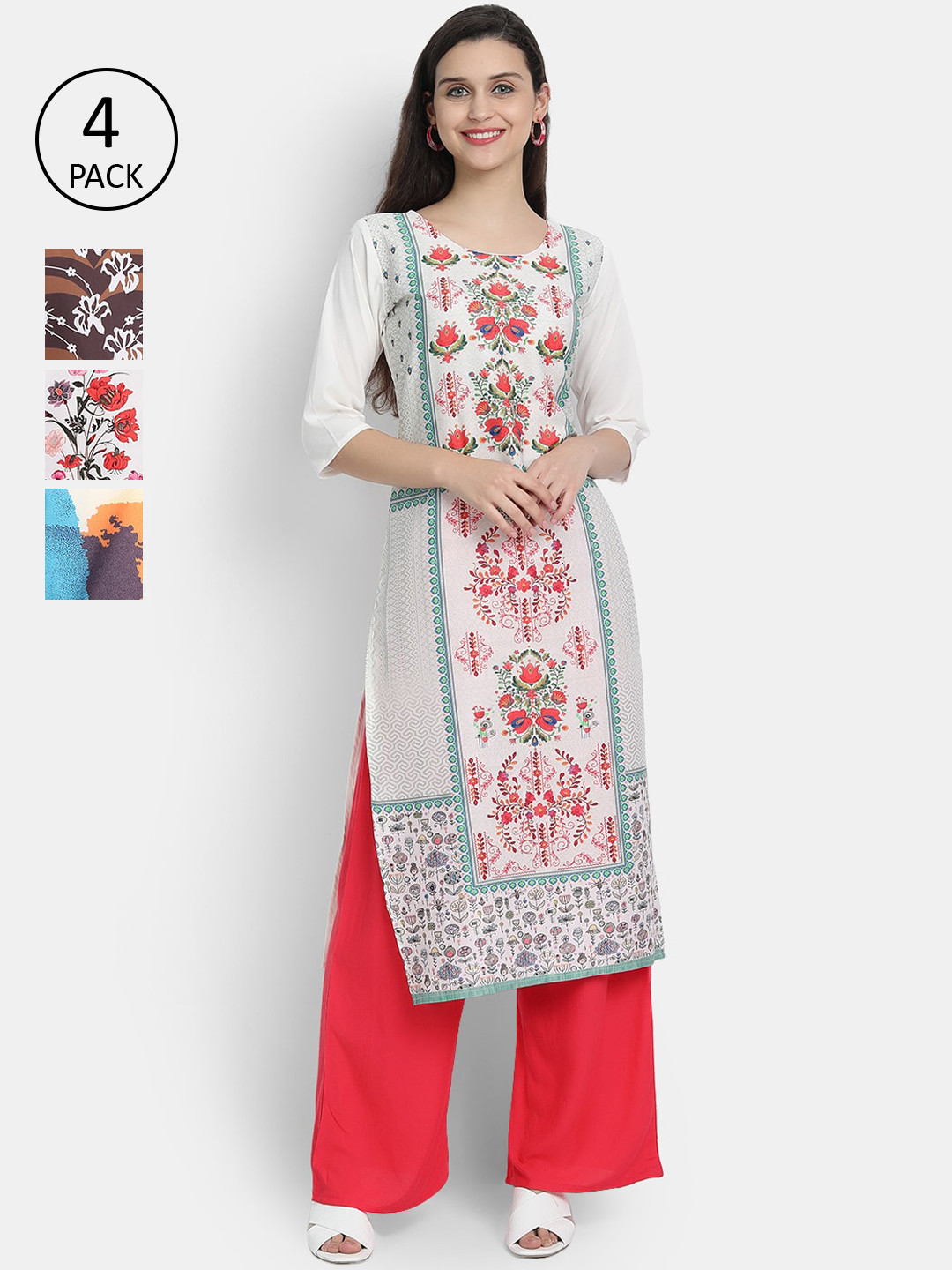 

Ethnic basket Women Multicoloured Ethnic Motifs Printed Thread Work Crepe Kurta, Multi