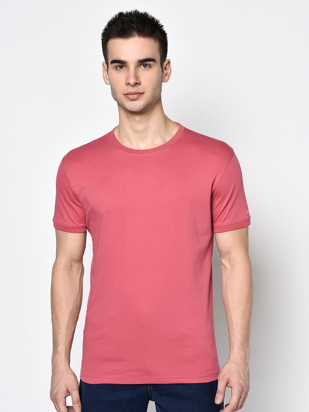 

Octave Men Coral Red Cotton T-shirt