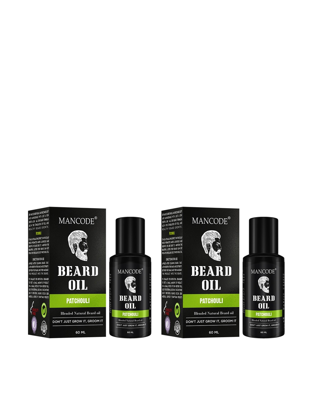 MANCODE Set of 2 Beard Oil Patchouli - 60 ml each, Black