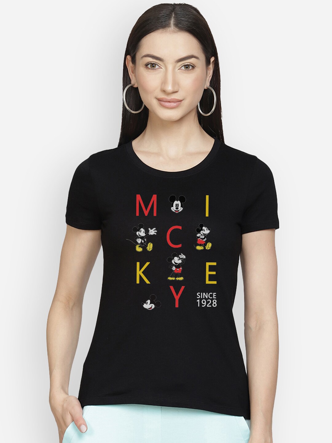 

Free Authority Women Black Mickey And Friends Printed Round Neck T-shirt