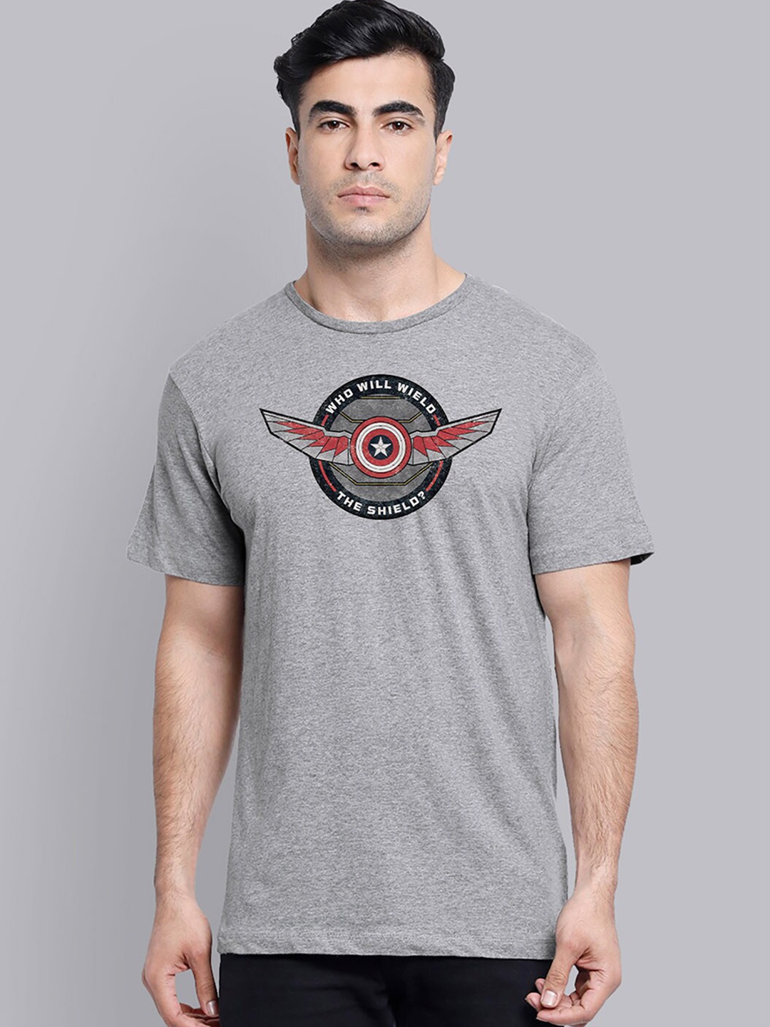 

Free Authority Men Grey Melange Captain America Printed T-shirt