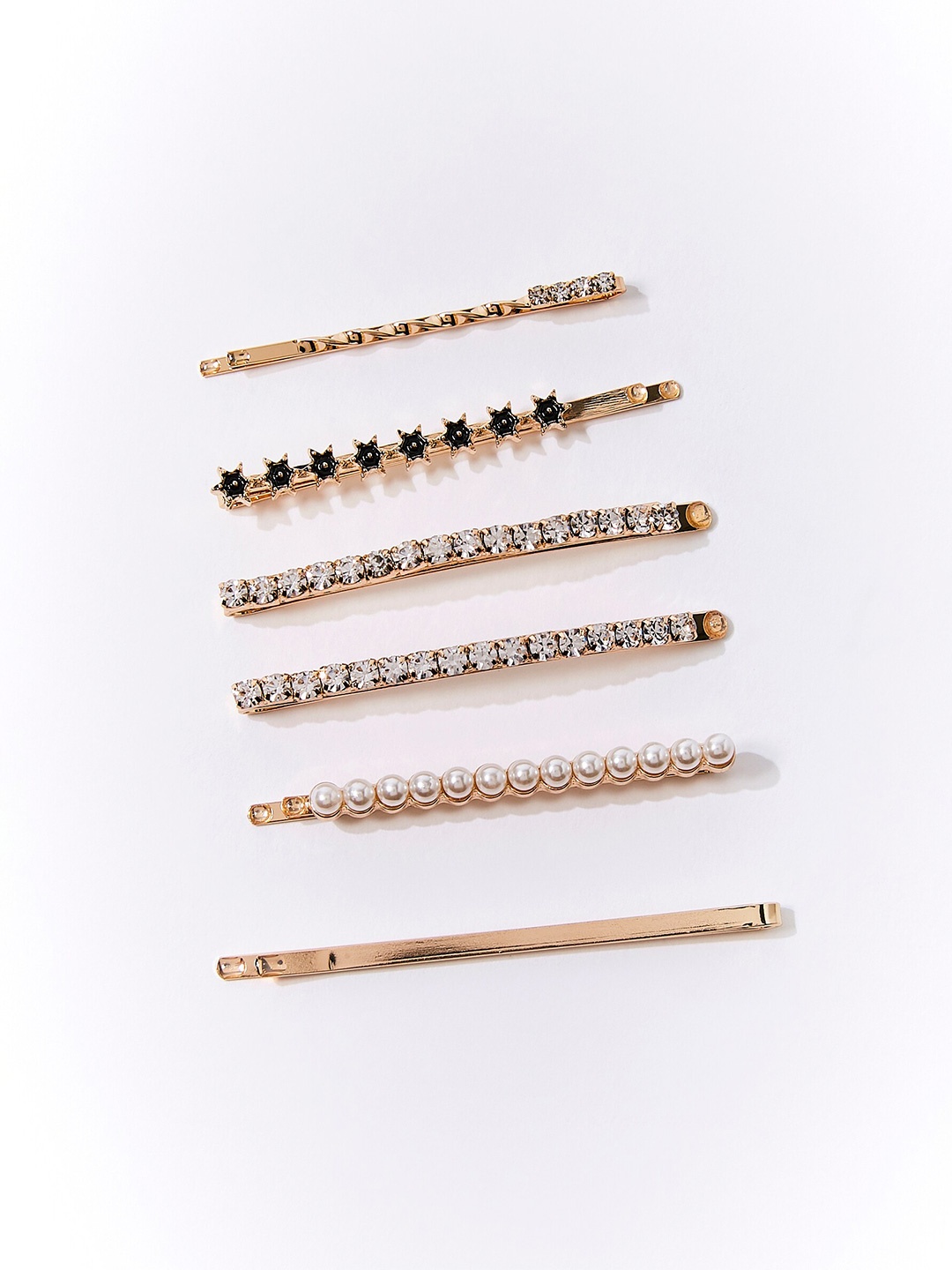 

FOREVER 21 Women Gold-Toned & White Set of 6 Embellished Bobby Pins