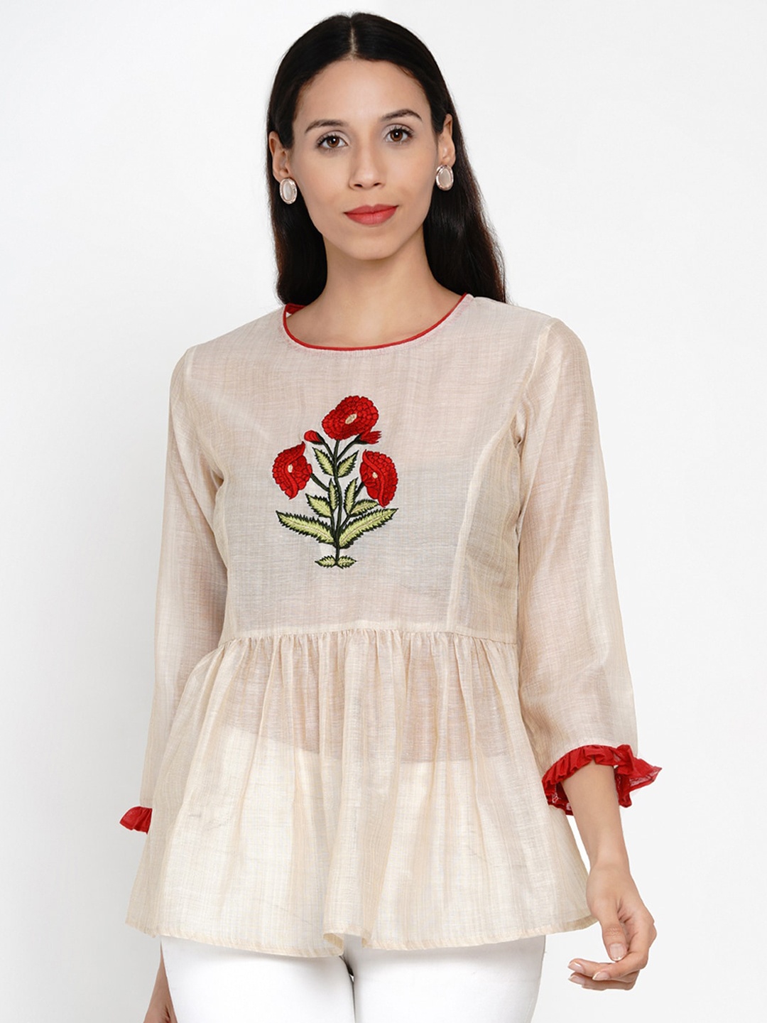 

Costura Beige Floral Peplum Top