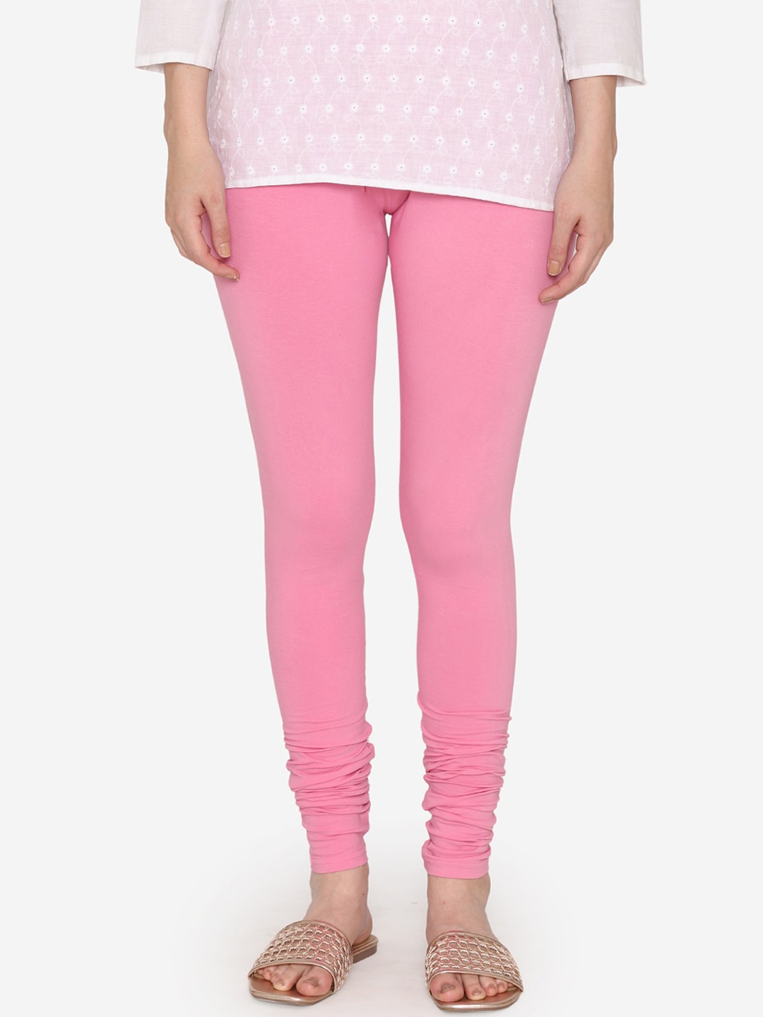 Vami Women Pink Solid Churidar-Length Stretchable Leggings