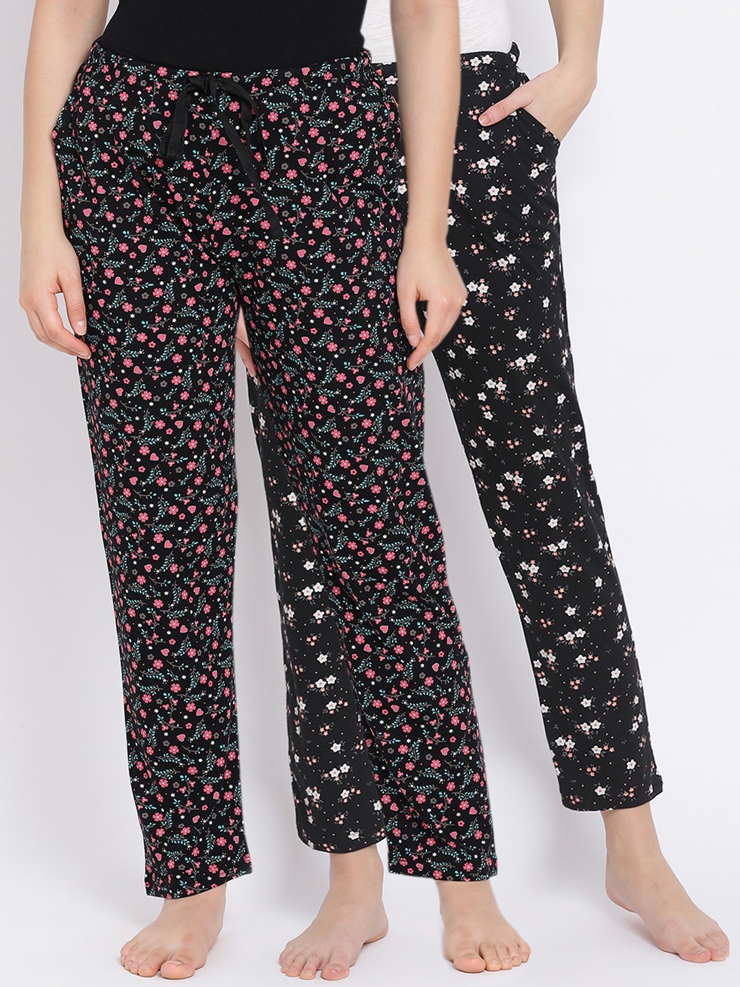 

Kanvin Women Pack Of 2 Printed Pure Cotton Lounge Pants, Black